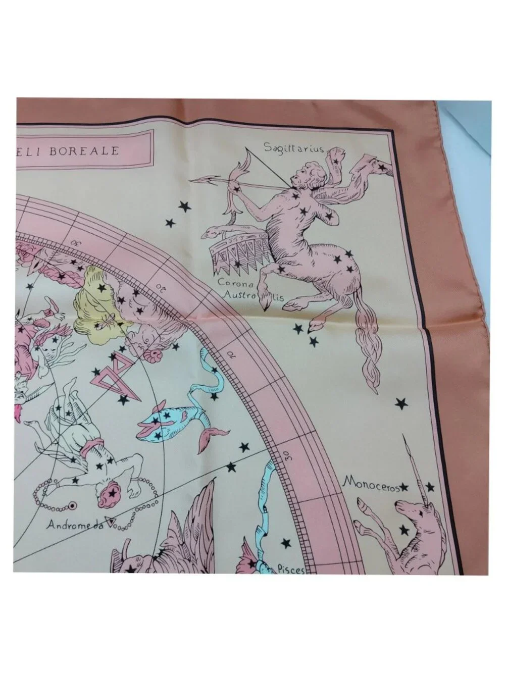 Authentic Hermès Paris Silk Scarf 90 Zodiac Celestial Constellation Orange